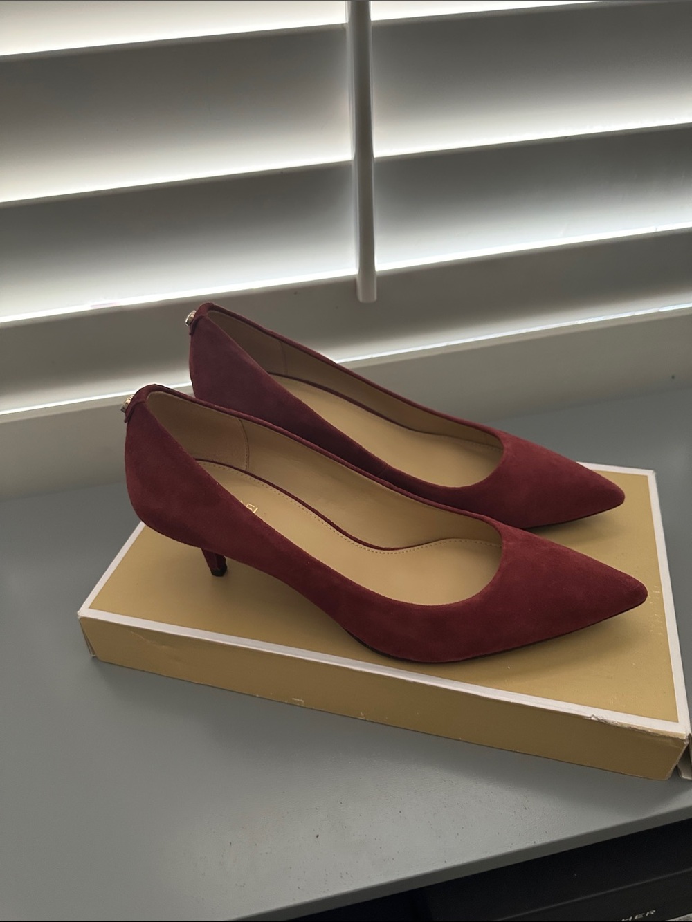 Michael Kors Wine Suede Pointed-Toe Kitten Heels - Picture 3 of 4